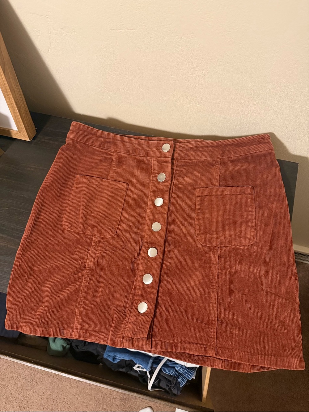 Charlotte Rouse Corduroy Button-Front Skirt in Rust